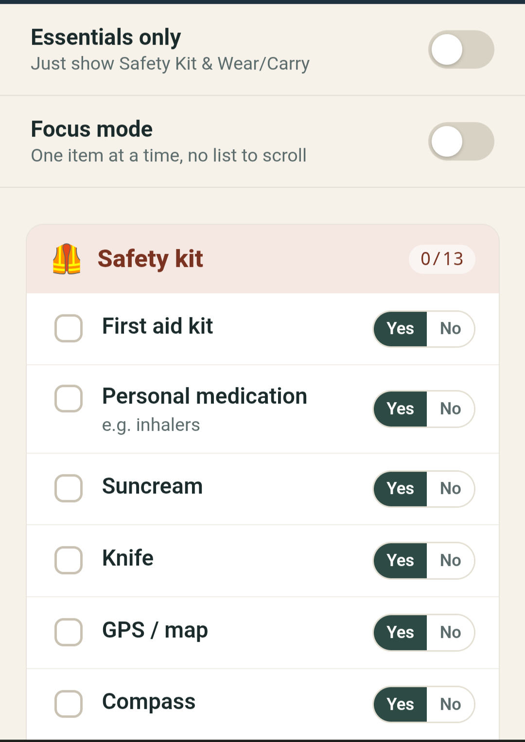 Interactive Kit List