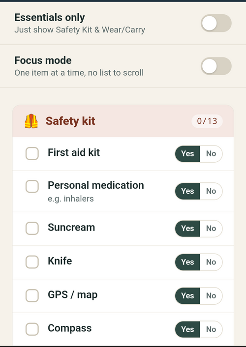Interactive Kit List